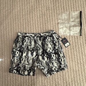 Psycho Bunny Men's Black & Gray Camo Swim Trunks